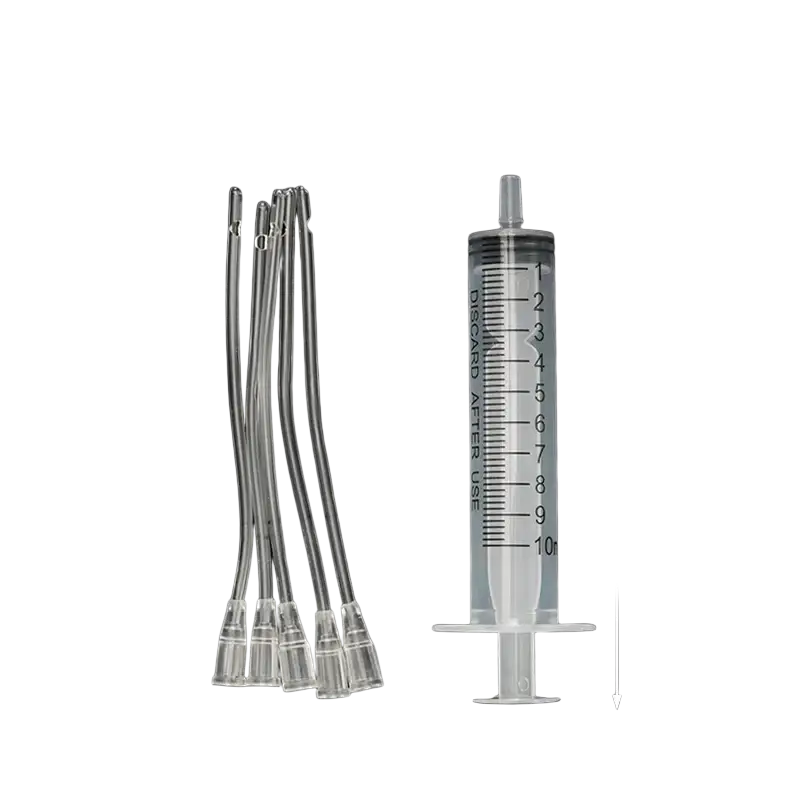 Pet feeding syringe 10ml clear plastic with black markings and white plunger with four clear plastic catheter tubes pack of five