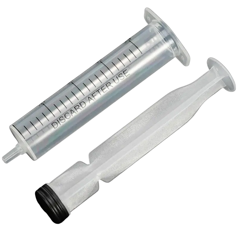 Pet feeding syringe with tube 5 pack featuring clear plastic barrel with measurement markings and black rubber plunger