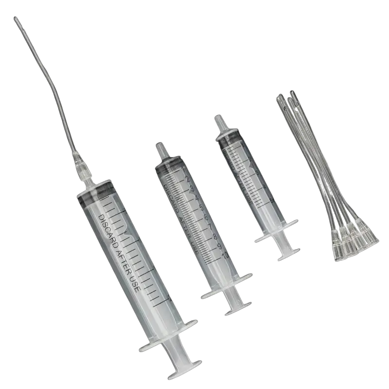 Pet feeding syringe 5 pack with clear plastic syringes with white caps and clear tubing for precise feeding