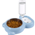 Light blue paw-print designed pet feeder with stainless steel food bowl and clear water bottle for pets