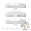 White plastic pet fountain replacement filter with slotted top rectangular base and matching white rubber gaskets