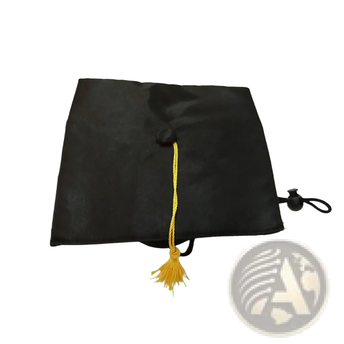 Black graduation cap with yellow tassel and drawstring closure for pet graduation hat adjustable dog and cat costume