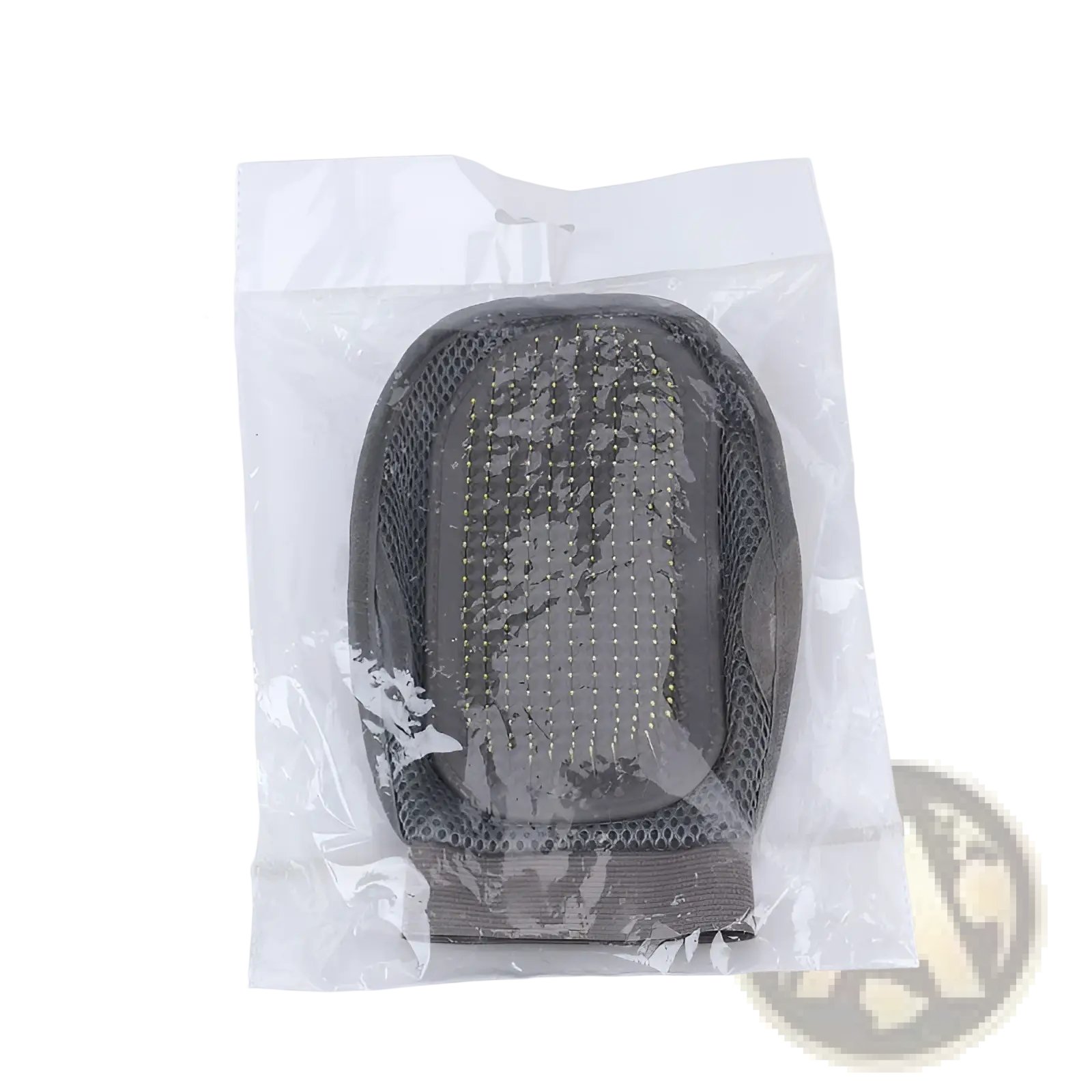 Gray mesh pet grooming glove silicone hair remover bath brush with textured surface and elastic strap for easy use