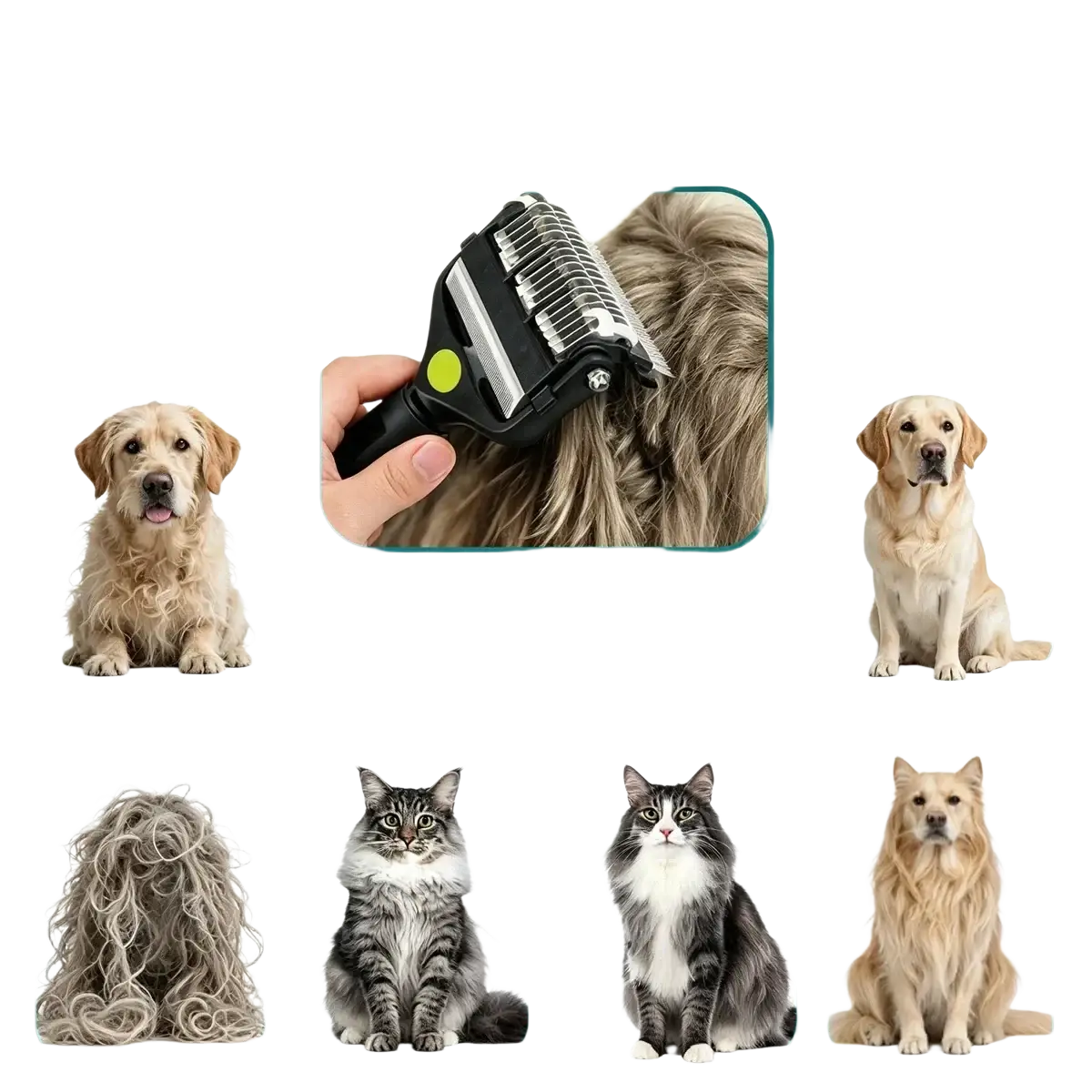 Black and silver stainless steel pet grooming tool dual-blade clipper with green button for efficient deshedding