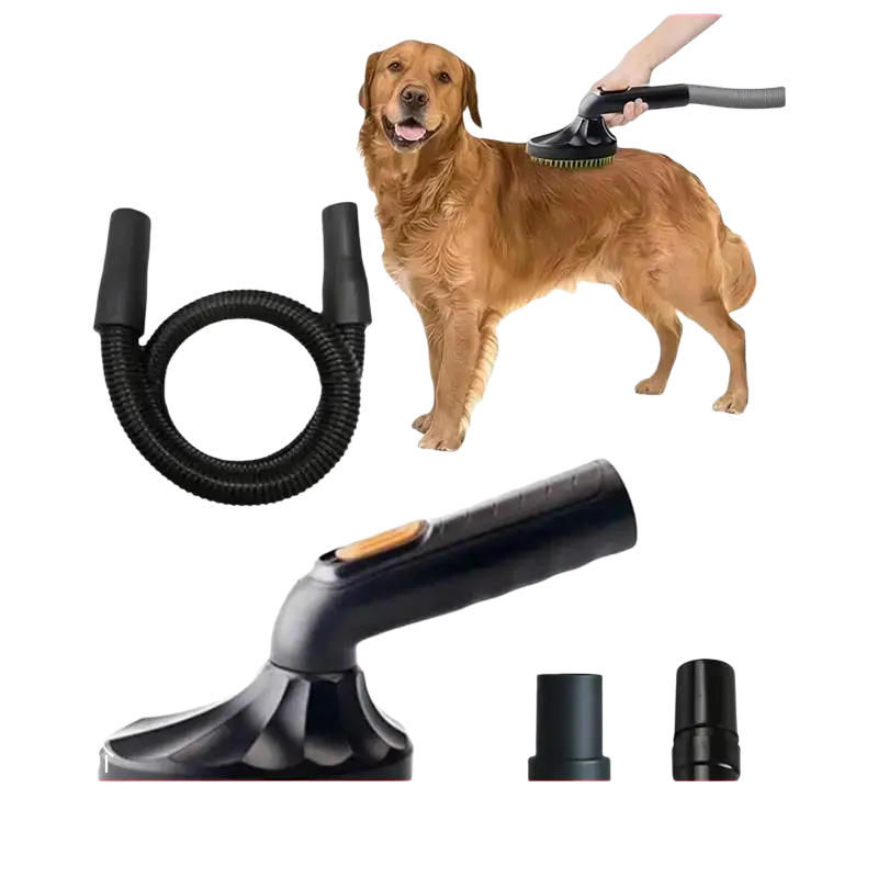 Black t62c pet grooming vacuum attachment and hair brush kit with green bristles and flexible hose for pet hair removal