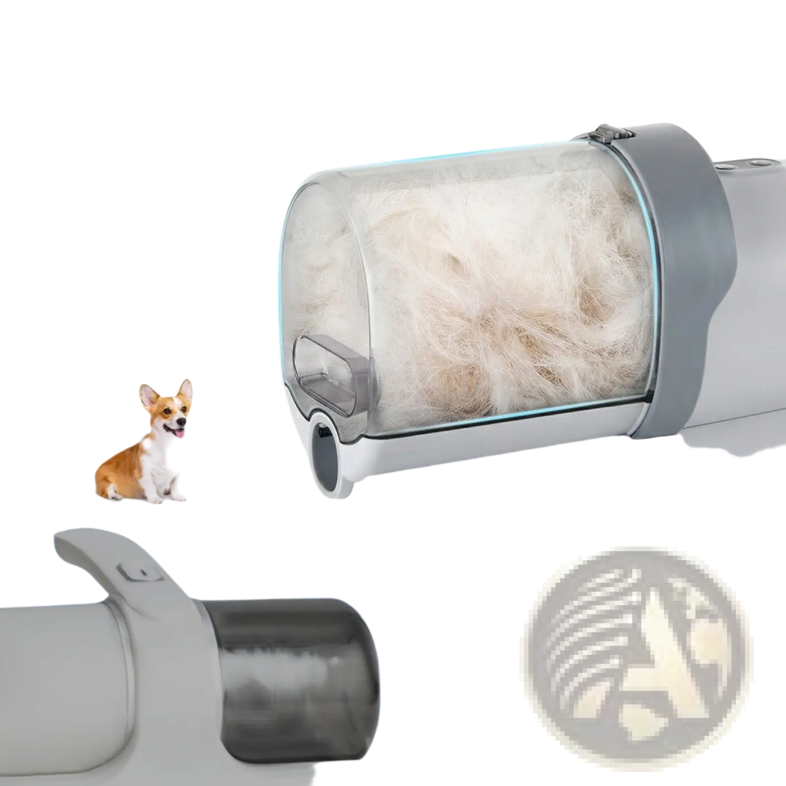 Gray and transparent plastic pet grooming vacuum clippers with 2.5l dust cup for efficient hair collection