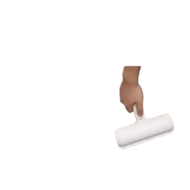 White adhesive pet hair remover roller made of sticky material for removing hair from furniture and carpets