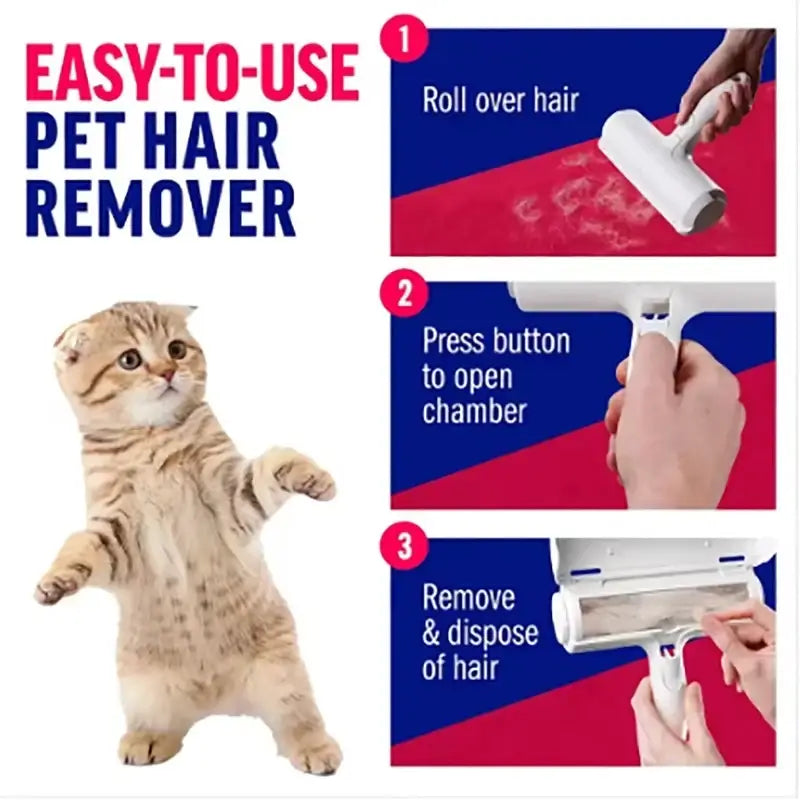 White plastic pet hair remover roller with adhesive tape for furniture and carpets cleaning visible from the back side
