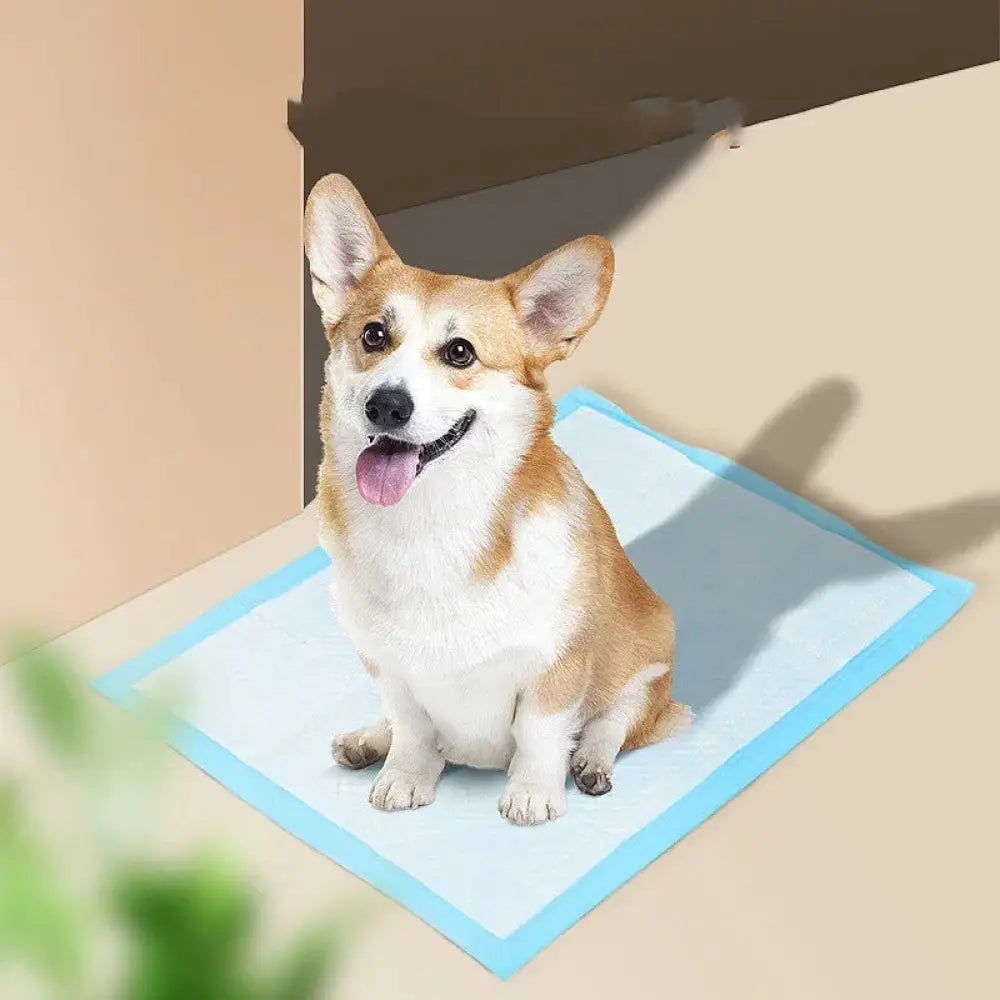 Light blue rectangular super absorbent leak proof puppy training pad with a subtle border for easy use