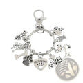 Silver-toned pet lover charm keychain with heart best friend pendant paw prints bones fish and animal figures