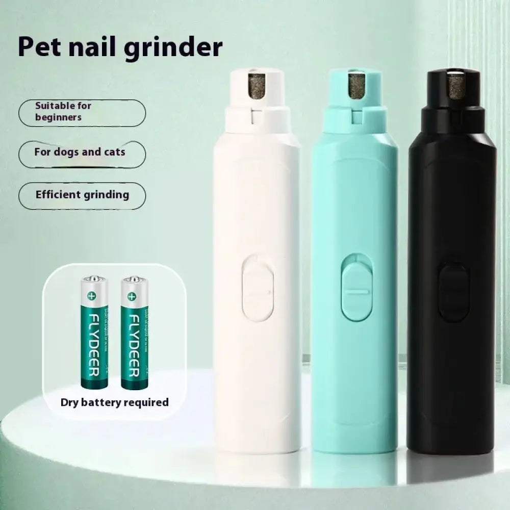 Professional electric quiet pet nail grinders and trimmers in white light blue and black plastic with single side button