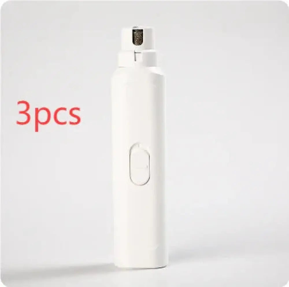 White electric pet nail clipper with sleek rectangular body and oval power button for professional quiet trimming