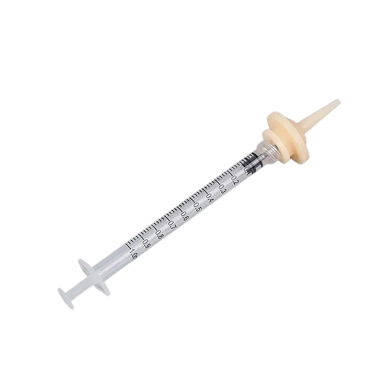 Clear plastic oral syringe 1ml with beige rubber bulb and tapered tip for pet feeding silicone nipple feeder available in 3ml 5ml 10ml