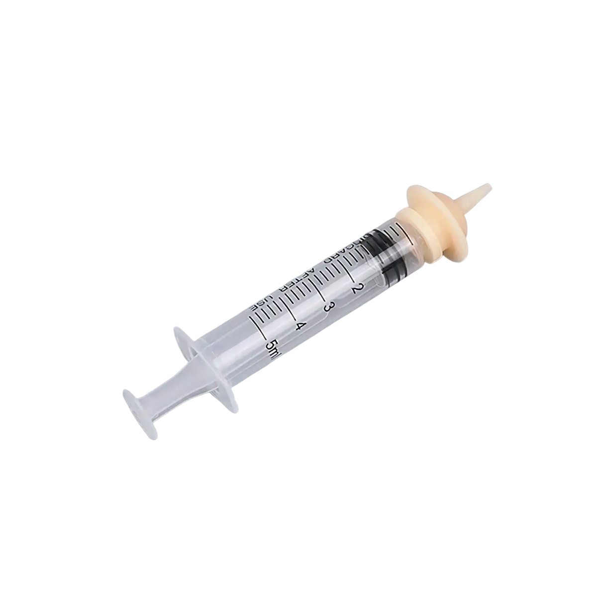 Clear plastic pet oral syringe feeding set with beige silicone nipples and measurement markings for precise feeding