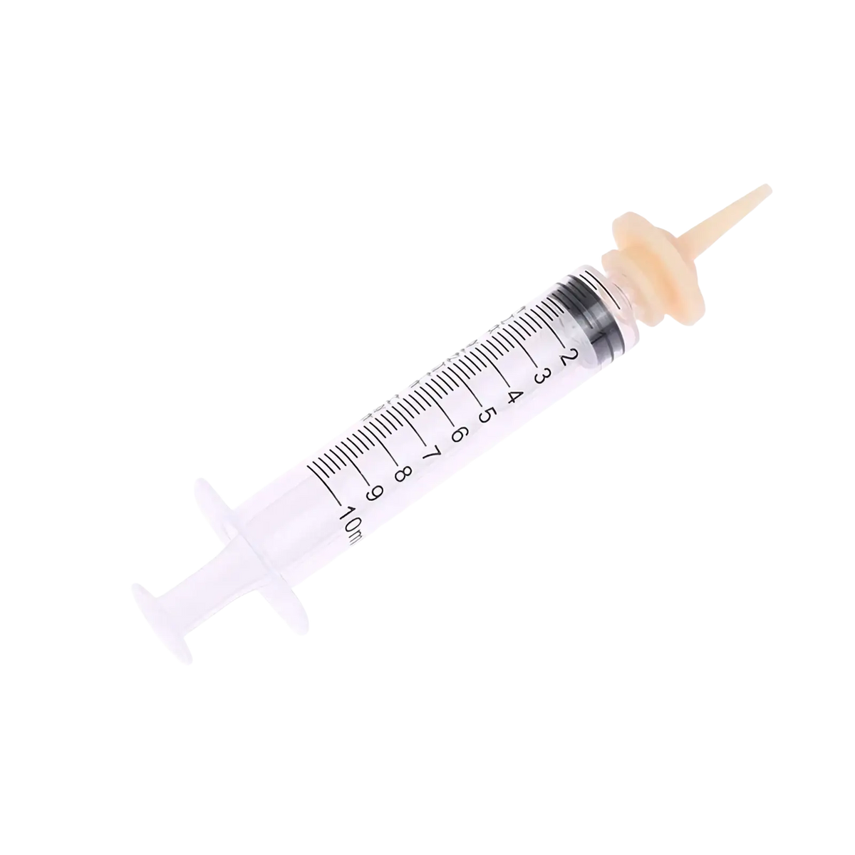 Clear plastic pet oral syringe feeding set with beige silicone nipple and black measurement markings for precise feeding