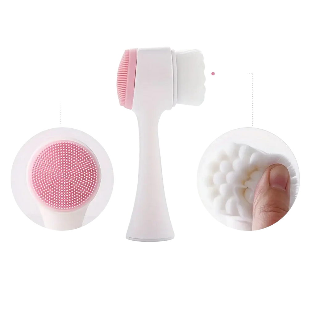 Pink and white dual-sided pet paw cleaner with soft silicone fiber brush for effective grooming and cleaning