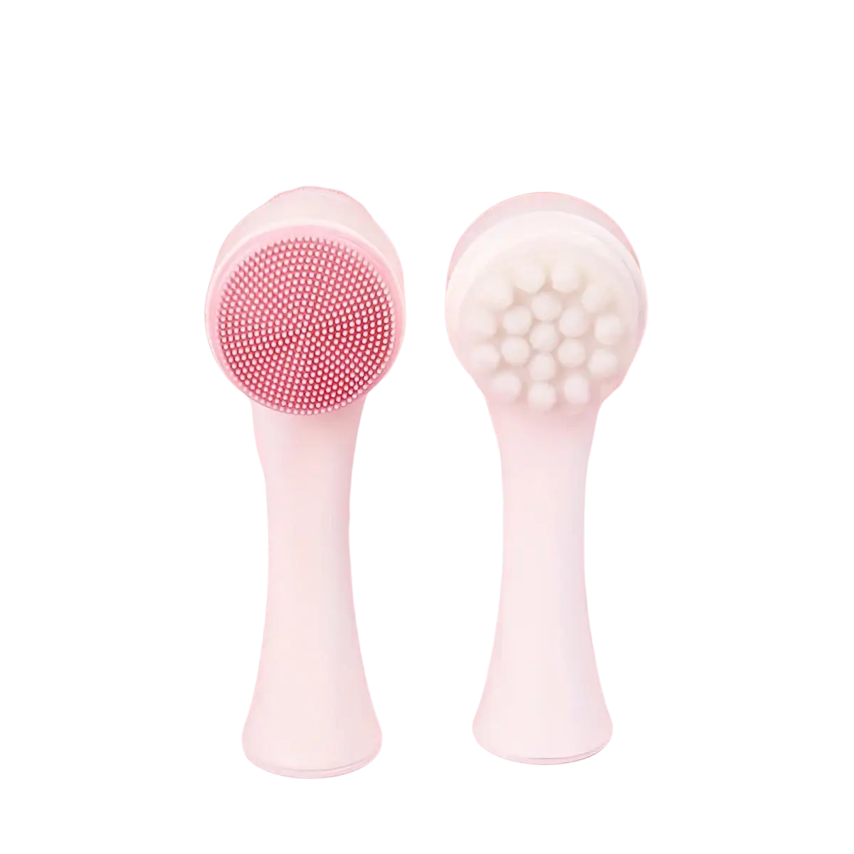 Two white silicone pet paw cleaner brushes with pink and white fiber bristles for gentle pet paw grooming and cleaning