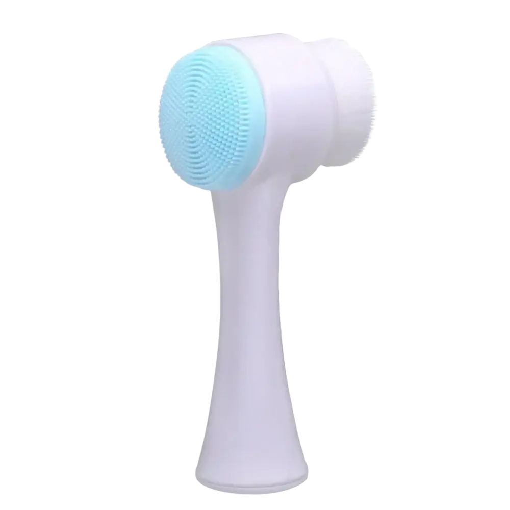 White and light blue dual-sided pet paw cleaner silicone grooming brush with soft silicone bristles for gentle cleaning