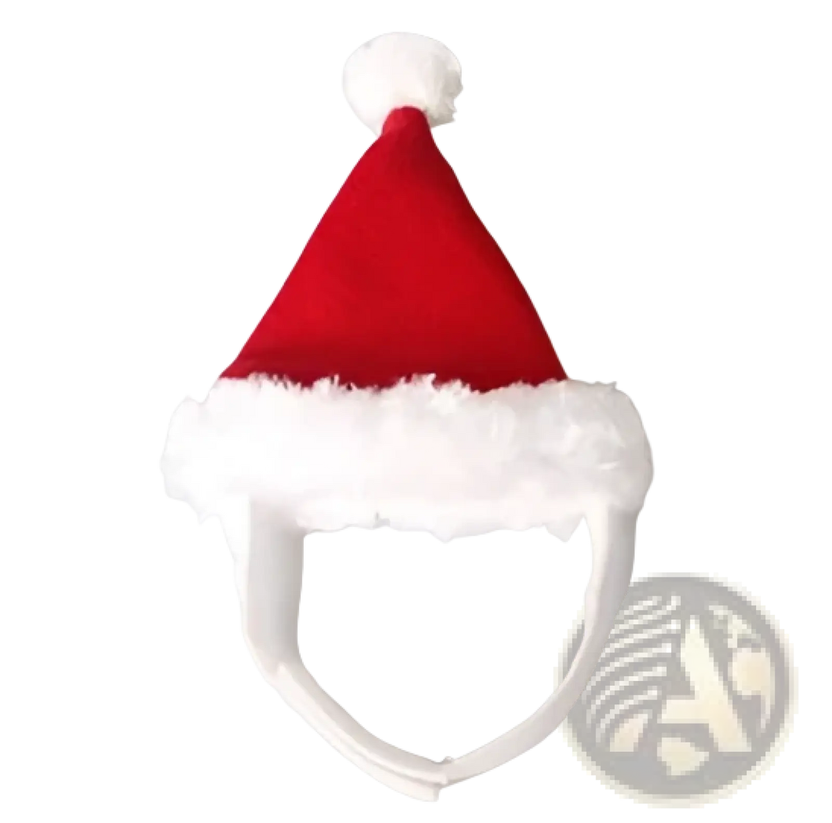 Red pet reindeer antlers Christmas hairband with a red santa hat featuring white fluffy trim and pom-pom on top