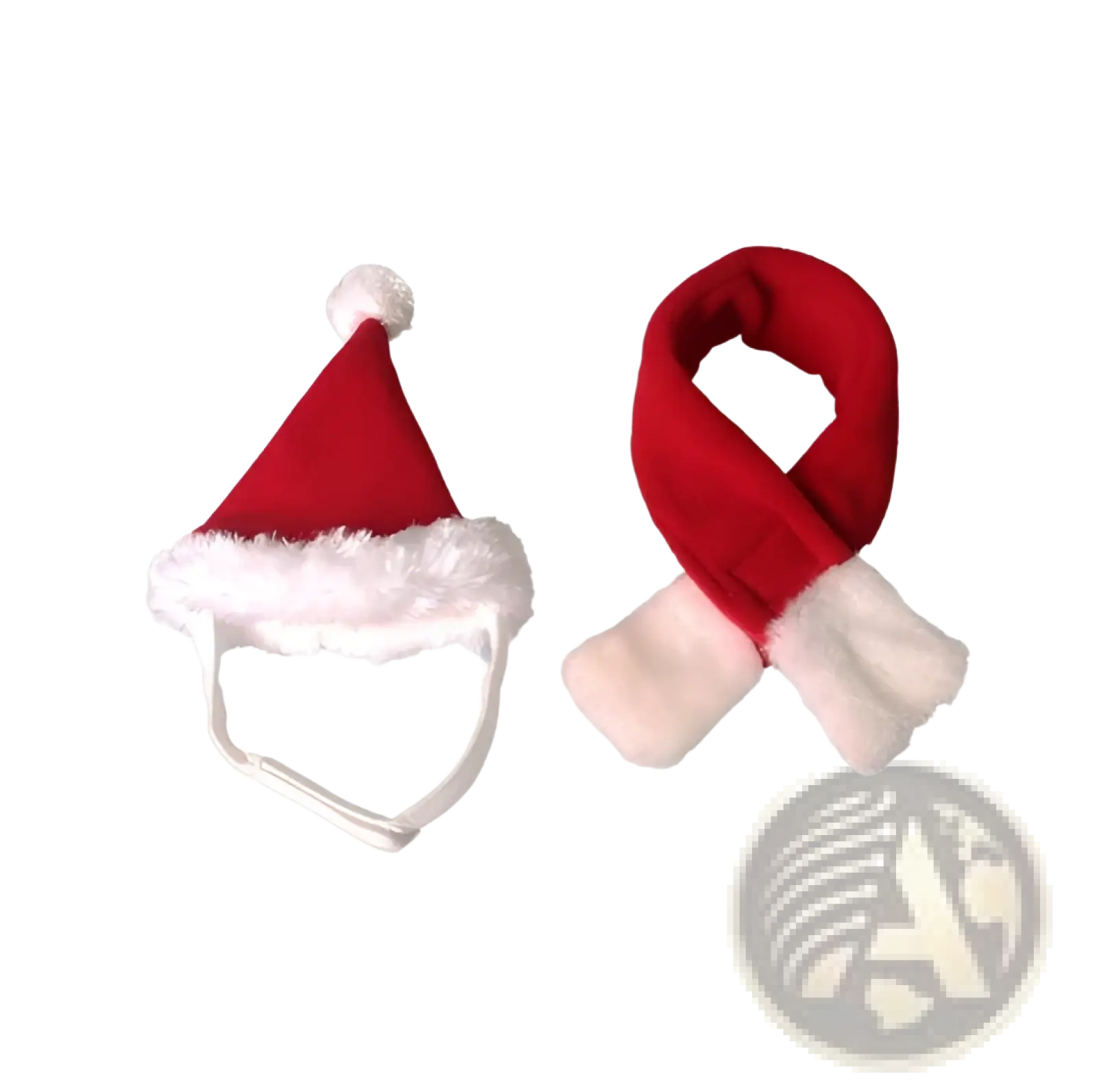 Pet reindeer antlers christmas hairband with red and white plush santa hat and matching soft fleece red scarf