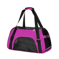 Vibrant pink and black soft sided pet travel carrier with mesh ventilation panels for a comfortable space