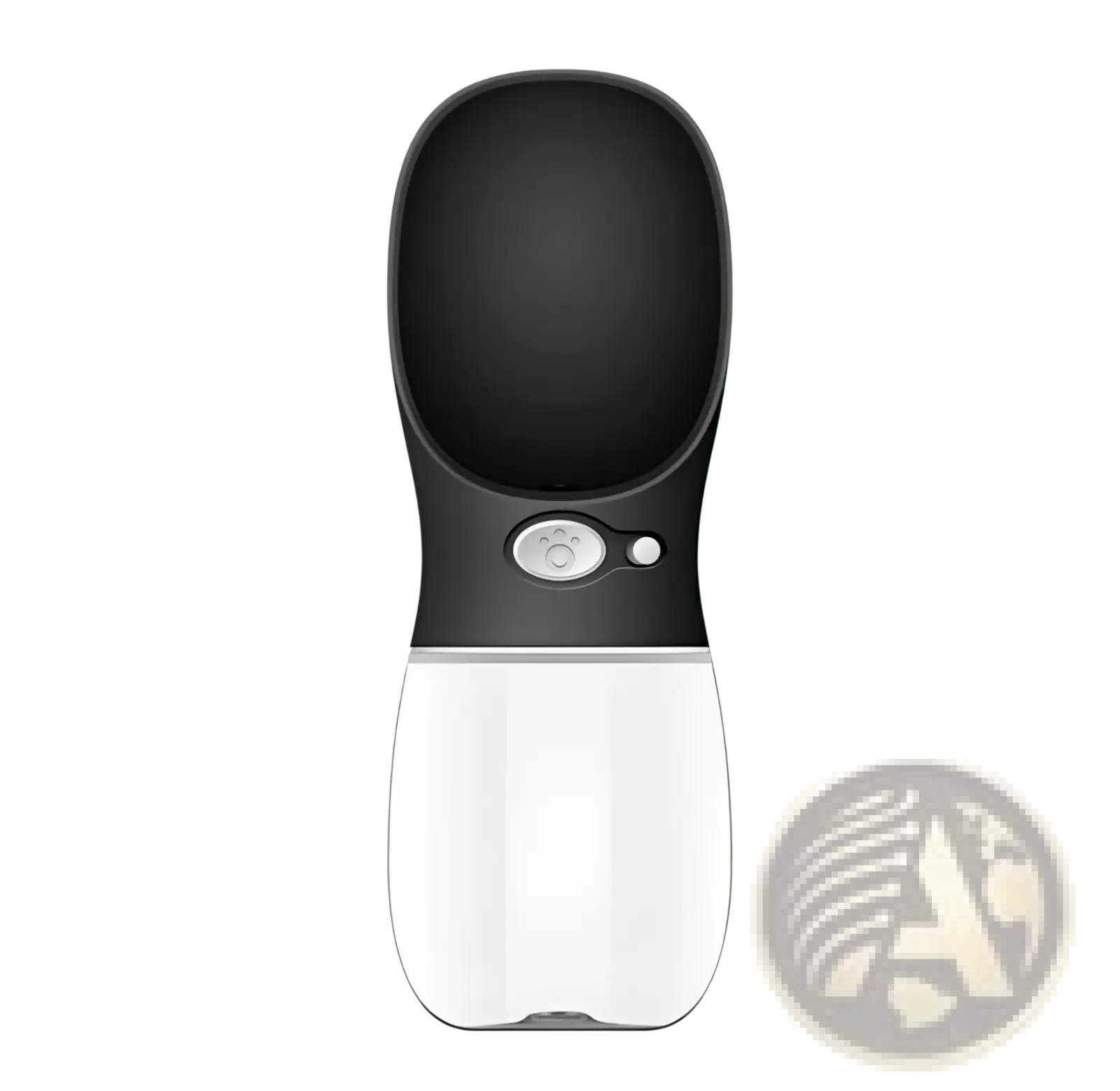 Black and white pet water bottle with a sleek ergonomic design and soft silicone spout for portable outdoor use