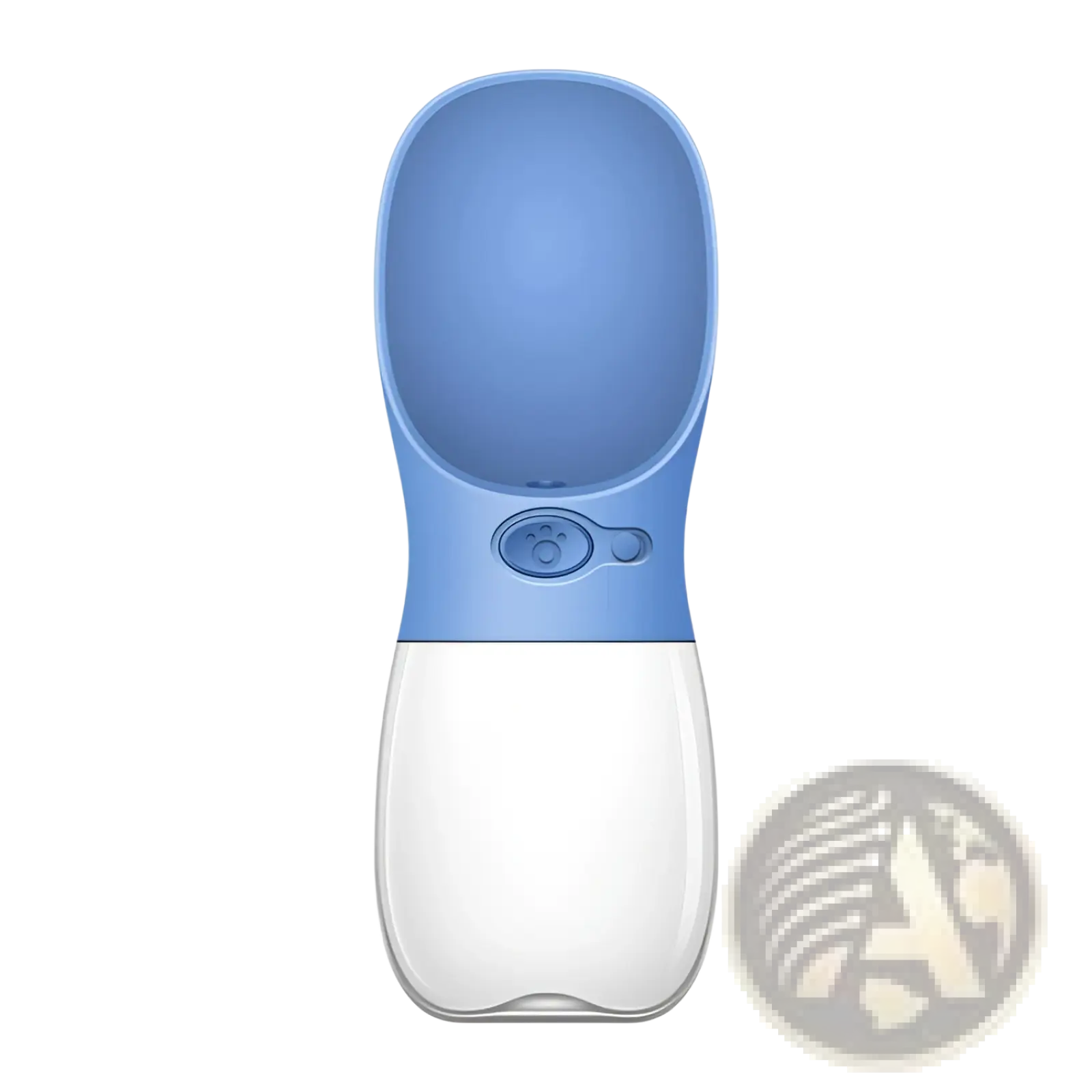 Blue silicone pet water bottle with clear plastic base and paw print button portable for outdoor leakproof use