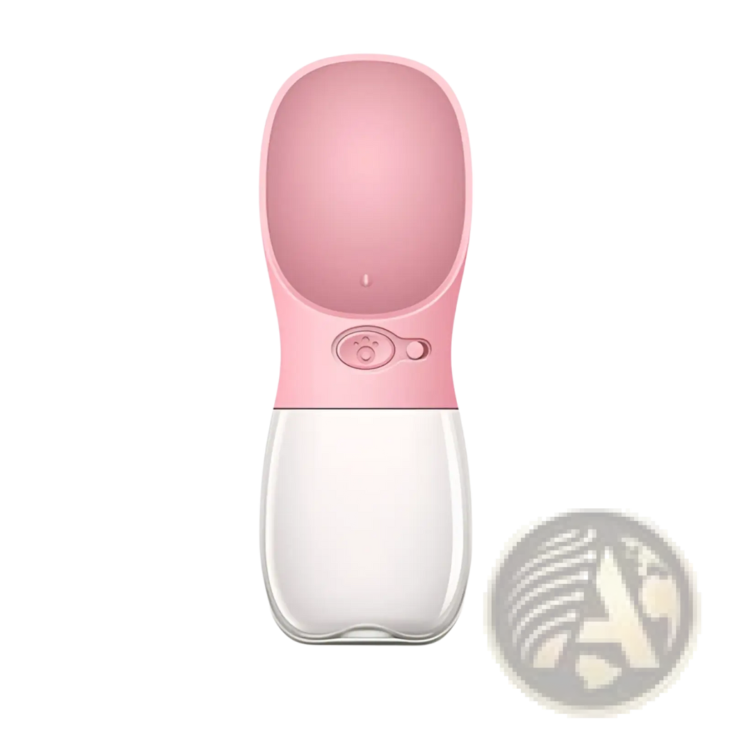 Pink silicone pet water bottle with clear glass base and paw print button portable outdoor leakproof cup