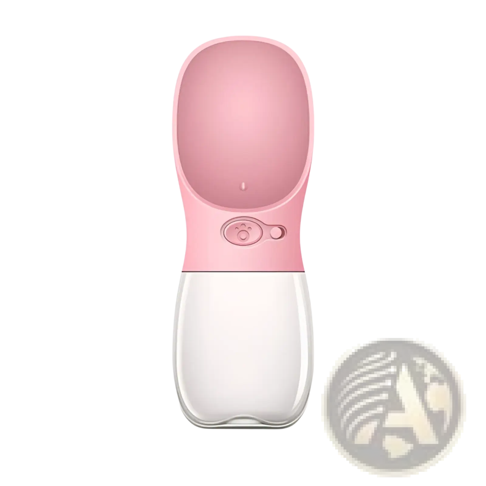 Pink silicone pet water bottle with clear glass base and paw print button portable outdoor leakproof cup