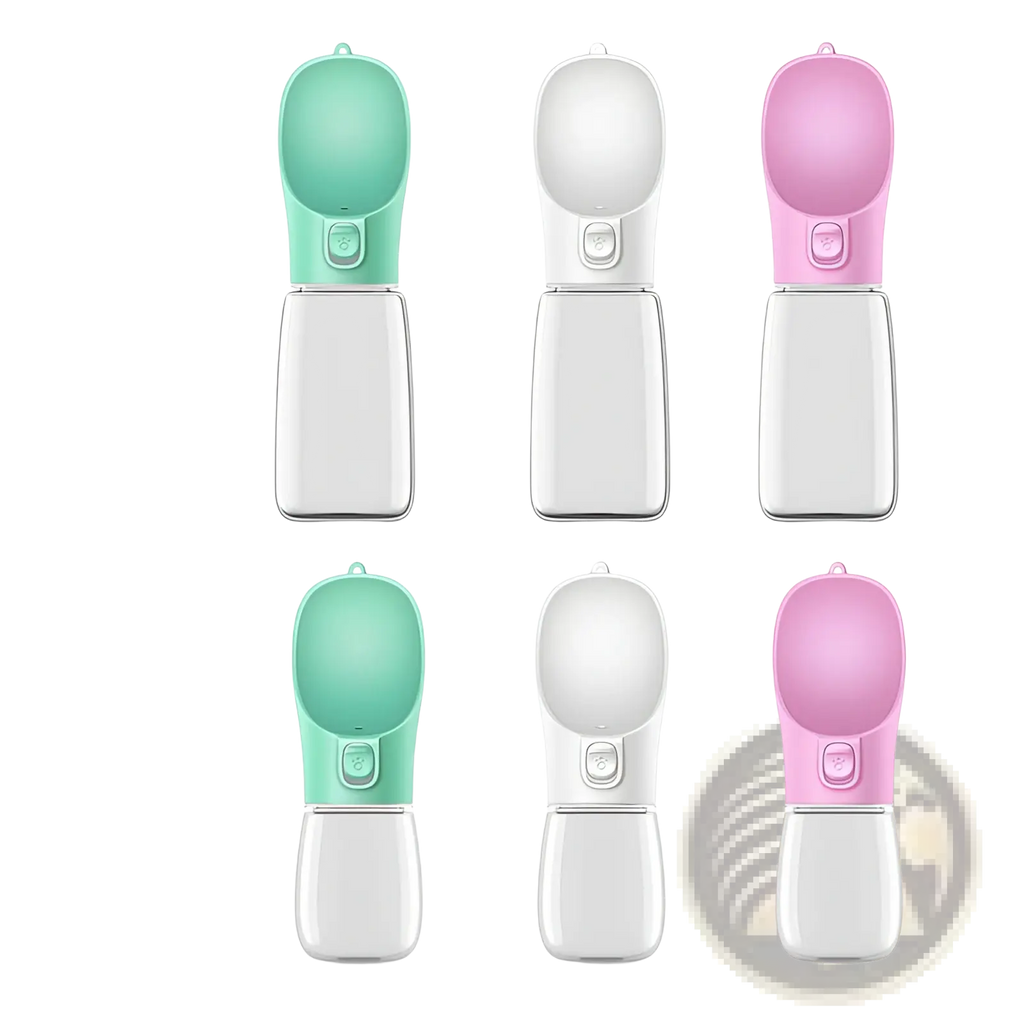 Pet water bottle portable travel cup with silicone tops in mint green white and pink and clear plastic bodies in 350ml and 550ml