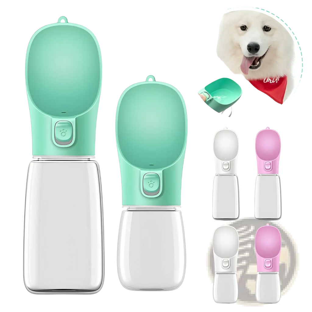 Mint green and clear plastic pet water bottle with spout for dogs portable travel cup 350ml 550ml capacity