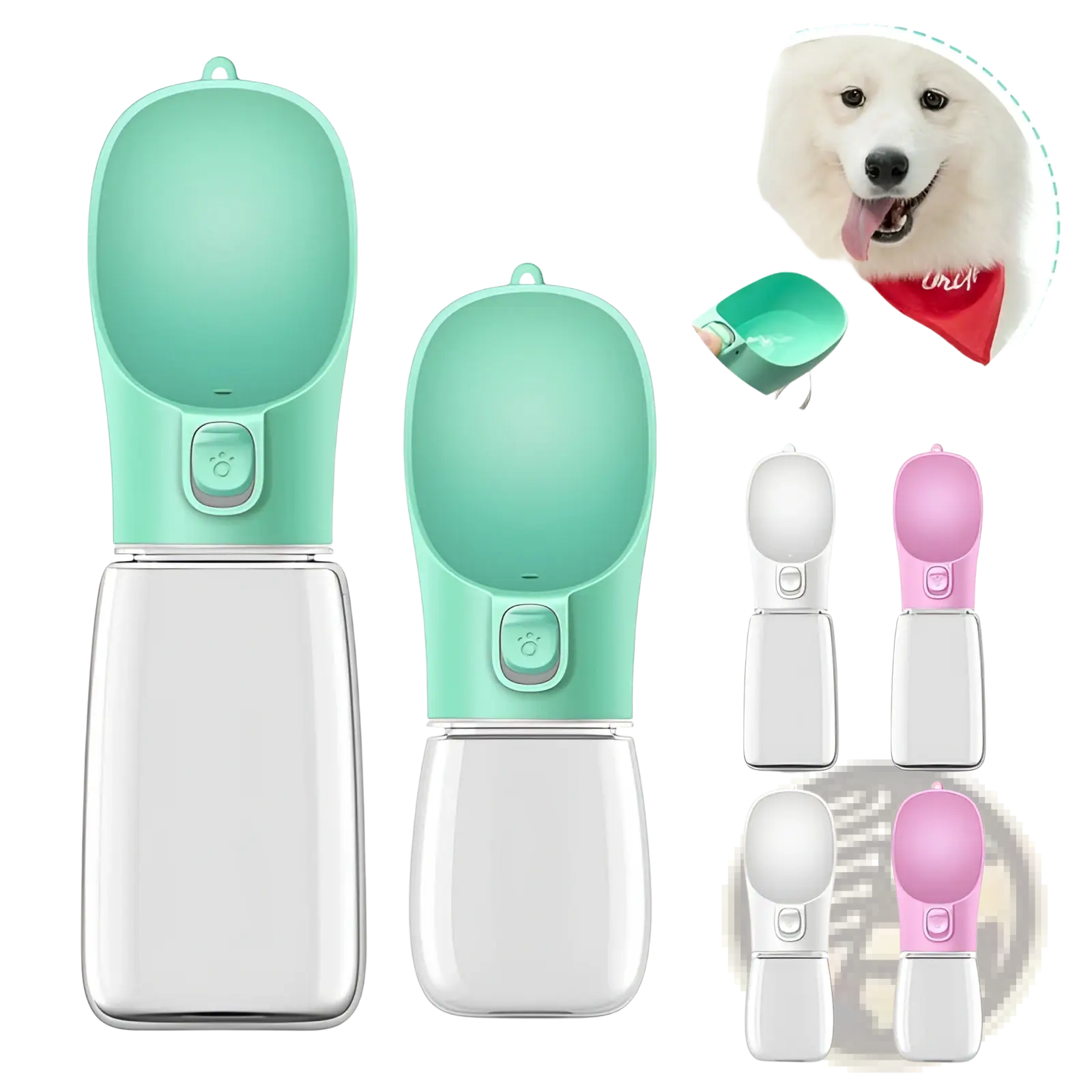 Mint green and clear plastic pet water bottle with spout for dogs portable travel cup 350ml 550ml capacity
