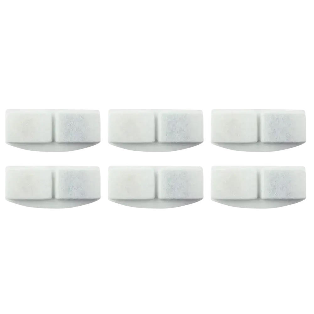 White rectangular pet water fountain filters with activated carbon and a textured surface divided into two sections