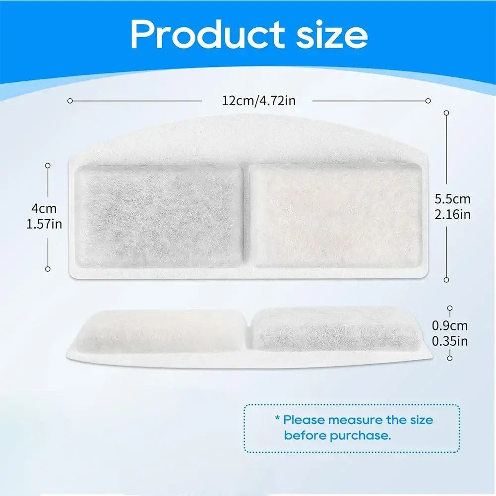 White dual-compartment pet water filter pads with activated carbon and soft textured fabric surface replacement set