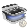Modern white and black pet water fountain with wireless sensor uv light pump and sleek transparent reservoir