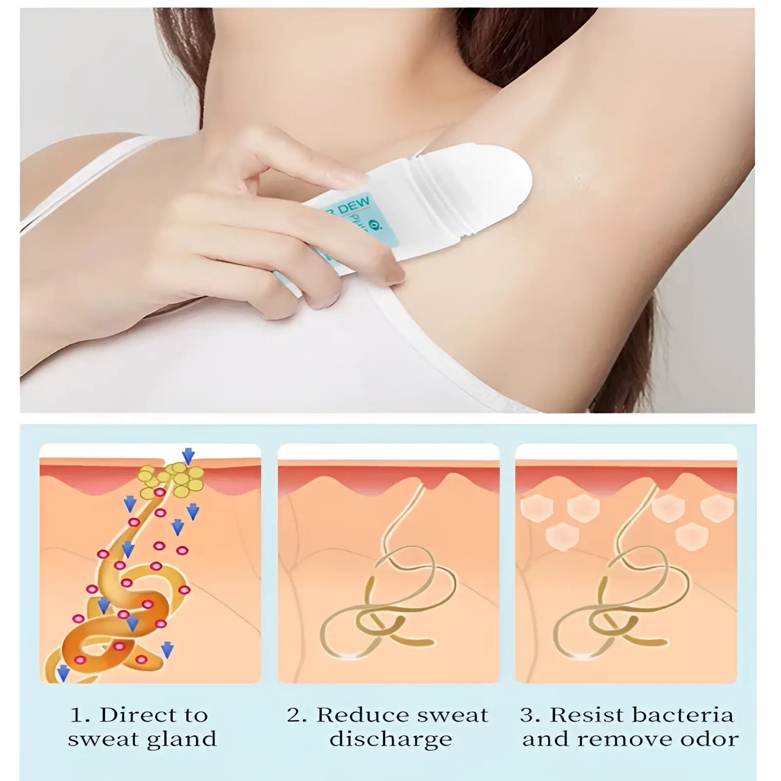 White roll-on Phisya 150ml herbal antiperspirant deodorant with light blue label being applied to underarm skin