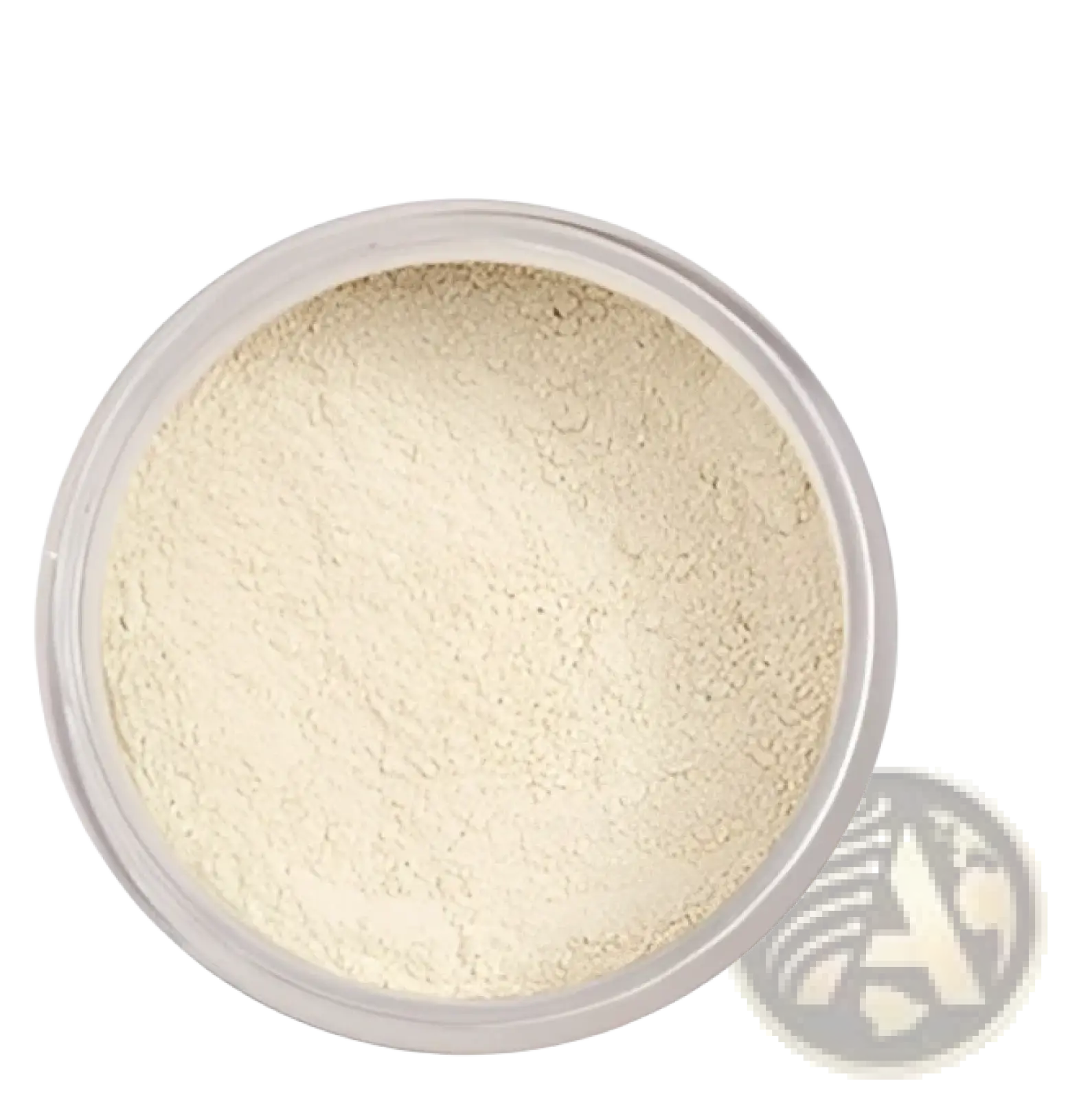 A clear round container holds phoera setting powder oil control matte finish in a fine off-white shade
