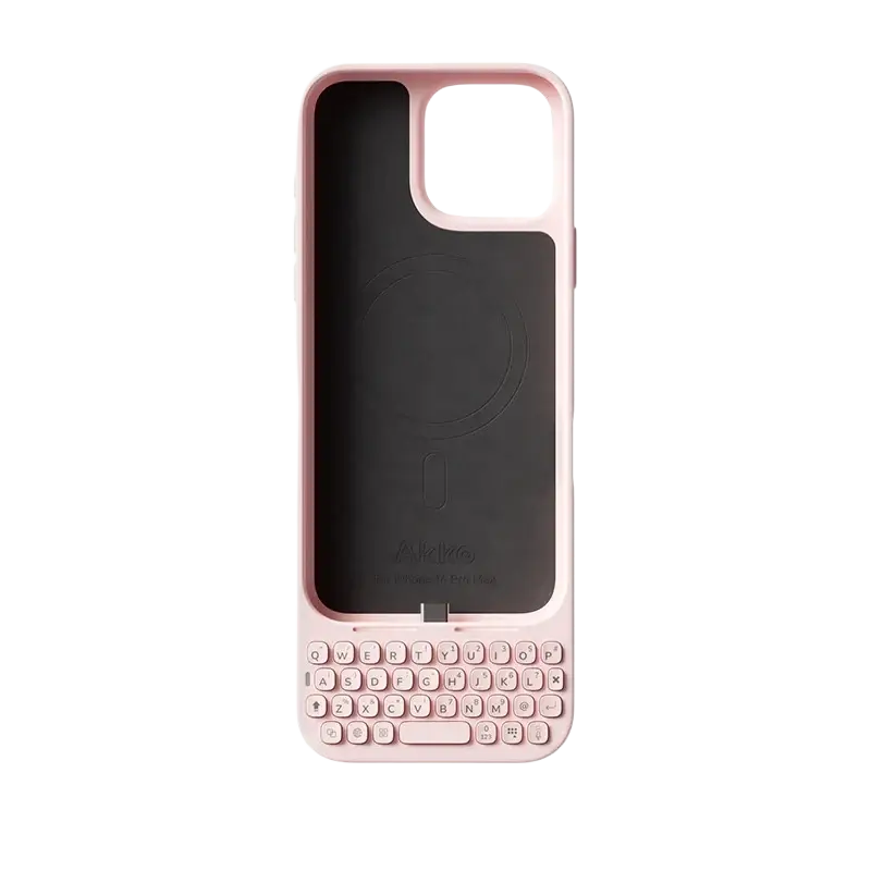 Pink pro max phone case with integrated physical keyboard and usb-c instant pairing for iphone pro max