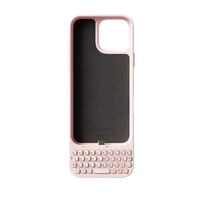 Pink silicone phone case with integrated keyboard for iphone pro max featuring a sleek matte finish and minimalist design