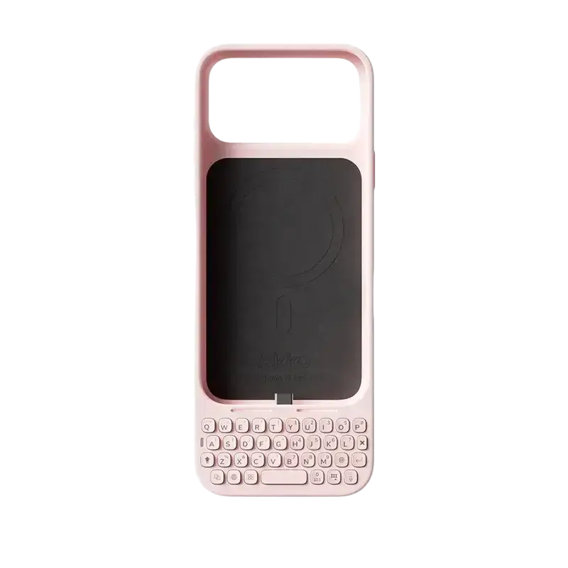 Pink silicone phone case with built-in keyboard and battery for iphone pro max mobile phone use