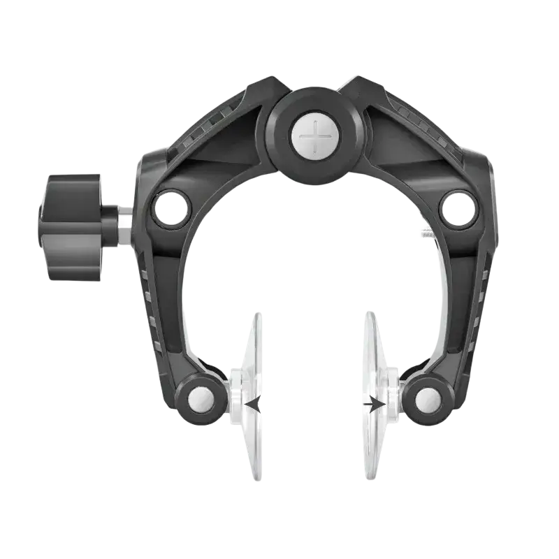 Black plastic phone screen separator tool clamp with acrylic jaws and threaded screw mechanism minimalist style