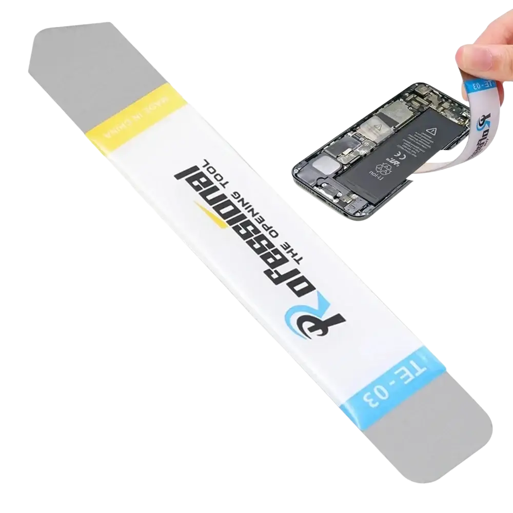 White and gray phone screen separator tool with yellow and blue accents featuring minimalist style design