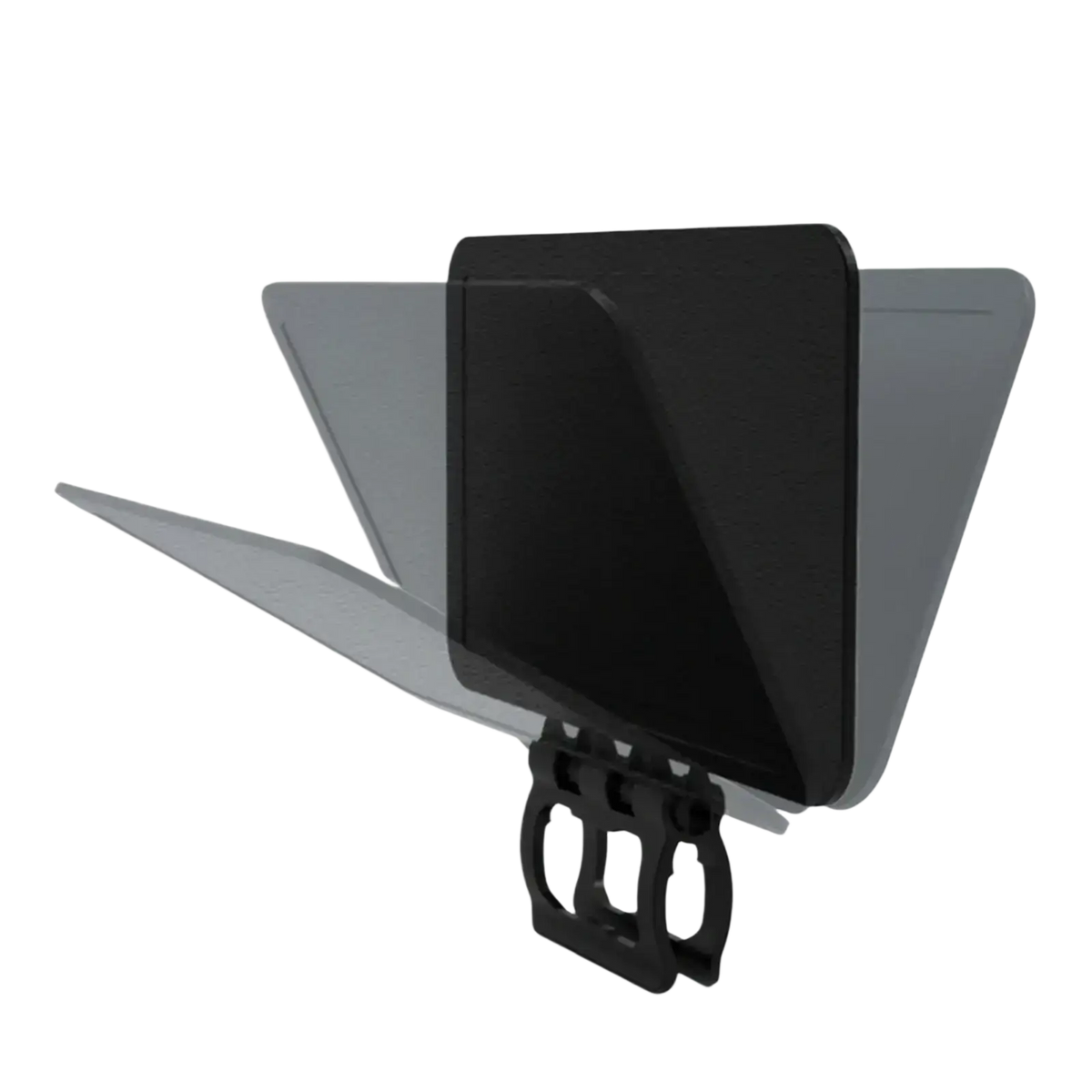 Black and gray photographic lighting diffuser designed as a sleek phone sun shade providing anti glare uv protection