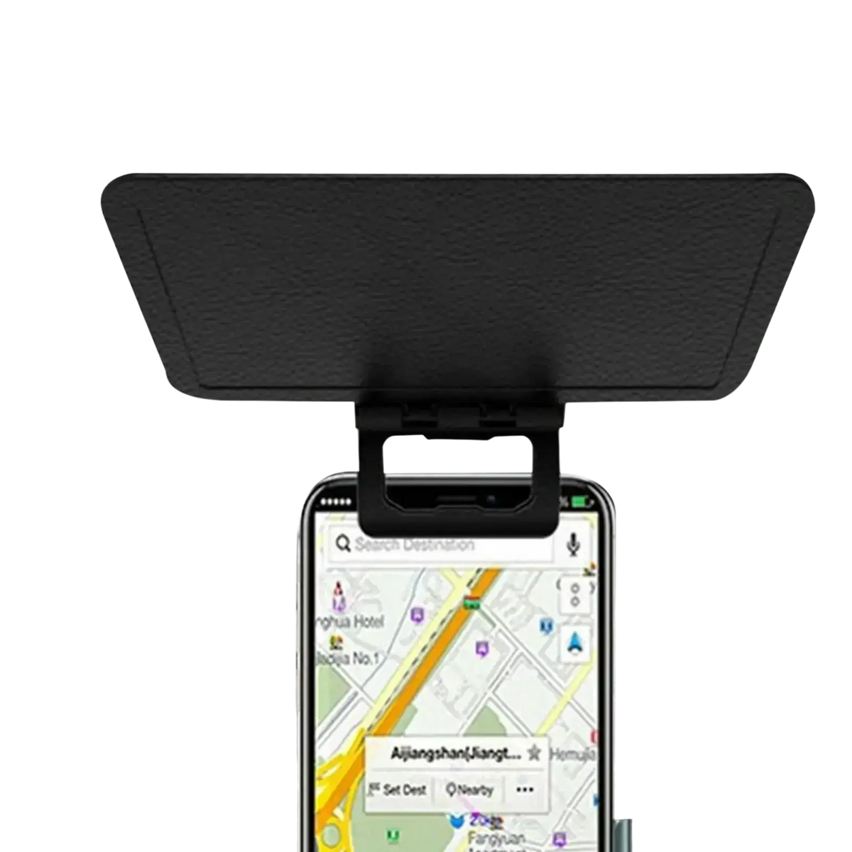 Black textured phone sun shade mount with sleek minimalist design for secure and stable smartphone placement