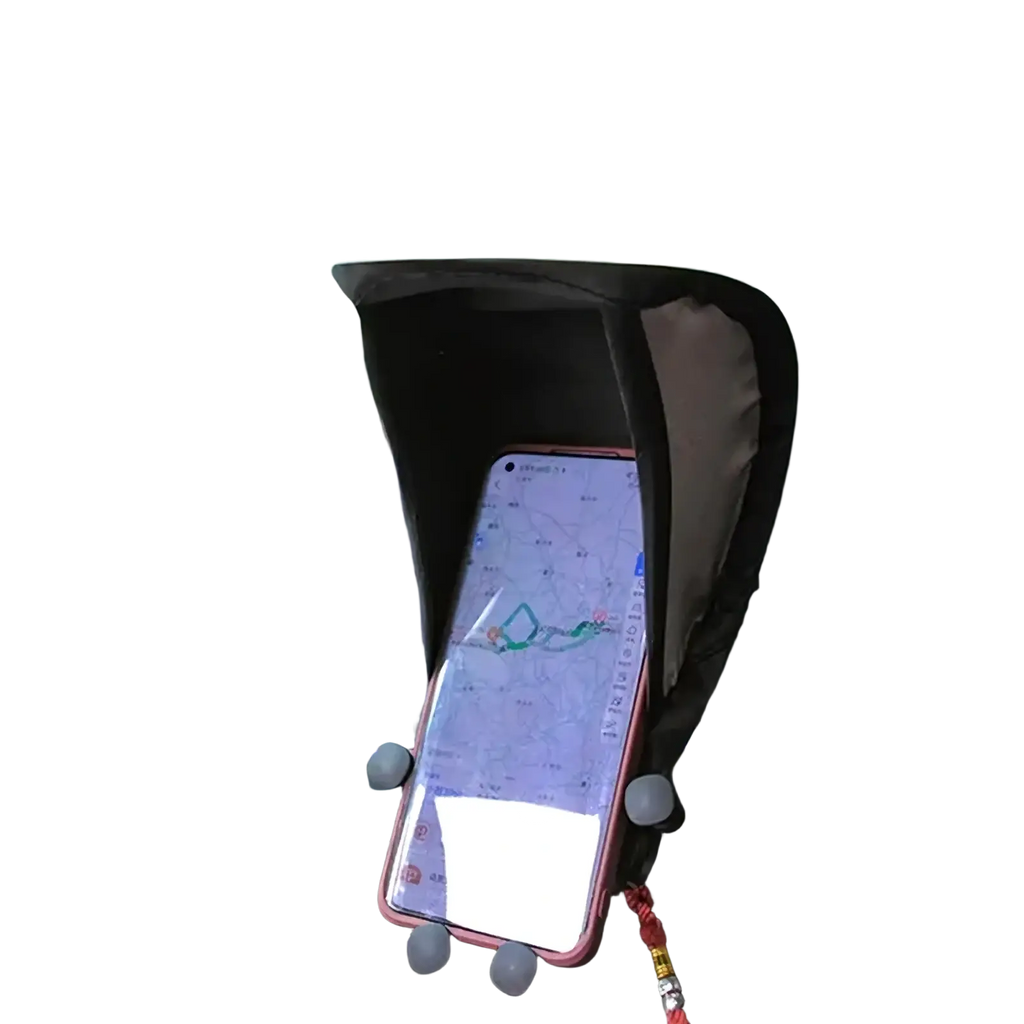 Black fabric phone sunshade case with curved protective canopy design for anti glare screen protection