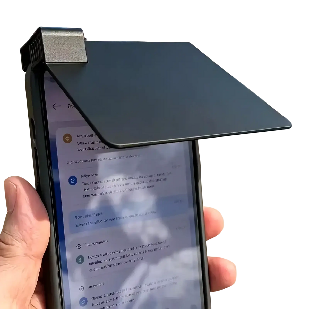 Black matte-finish phone clip with sleek angular design for phone sunshade case anti glare pla cover back side view