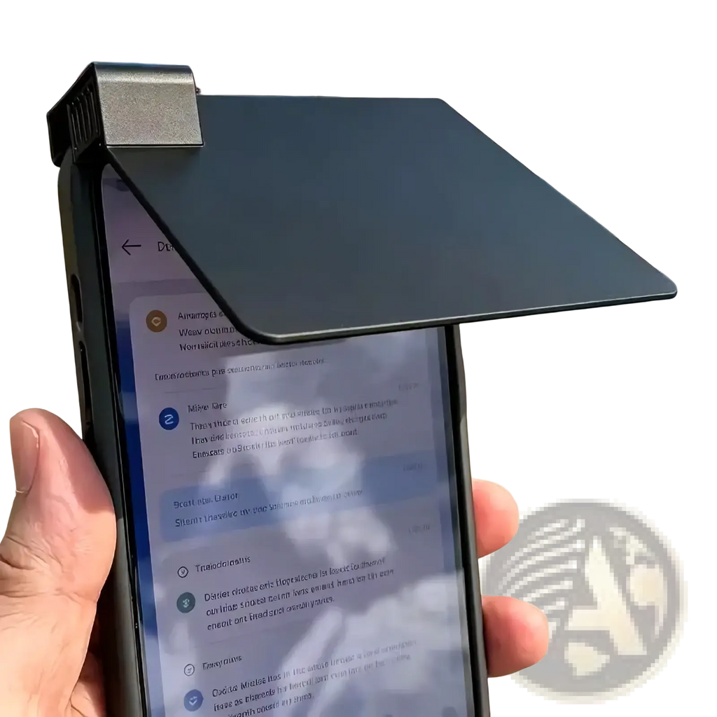 Black matte-finish phone clip with sleek angular design for phone sunshade case anti glare pla cover back side view