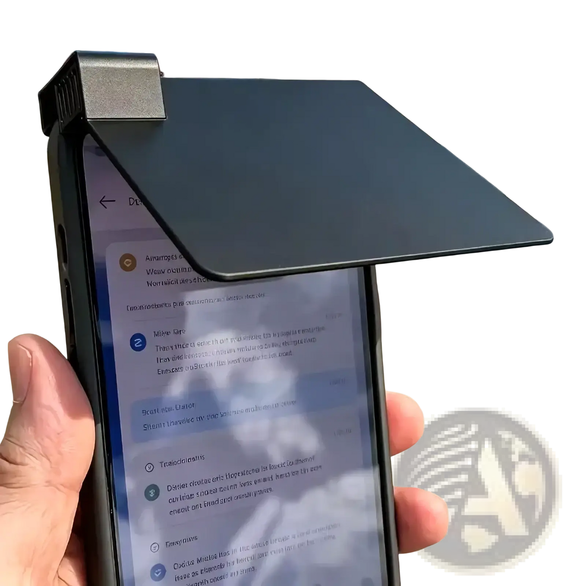Black matte-finish phone clip with sleek angular design for phone sunshade case anti glare pla cover back side view