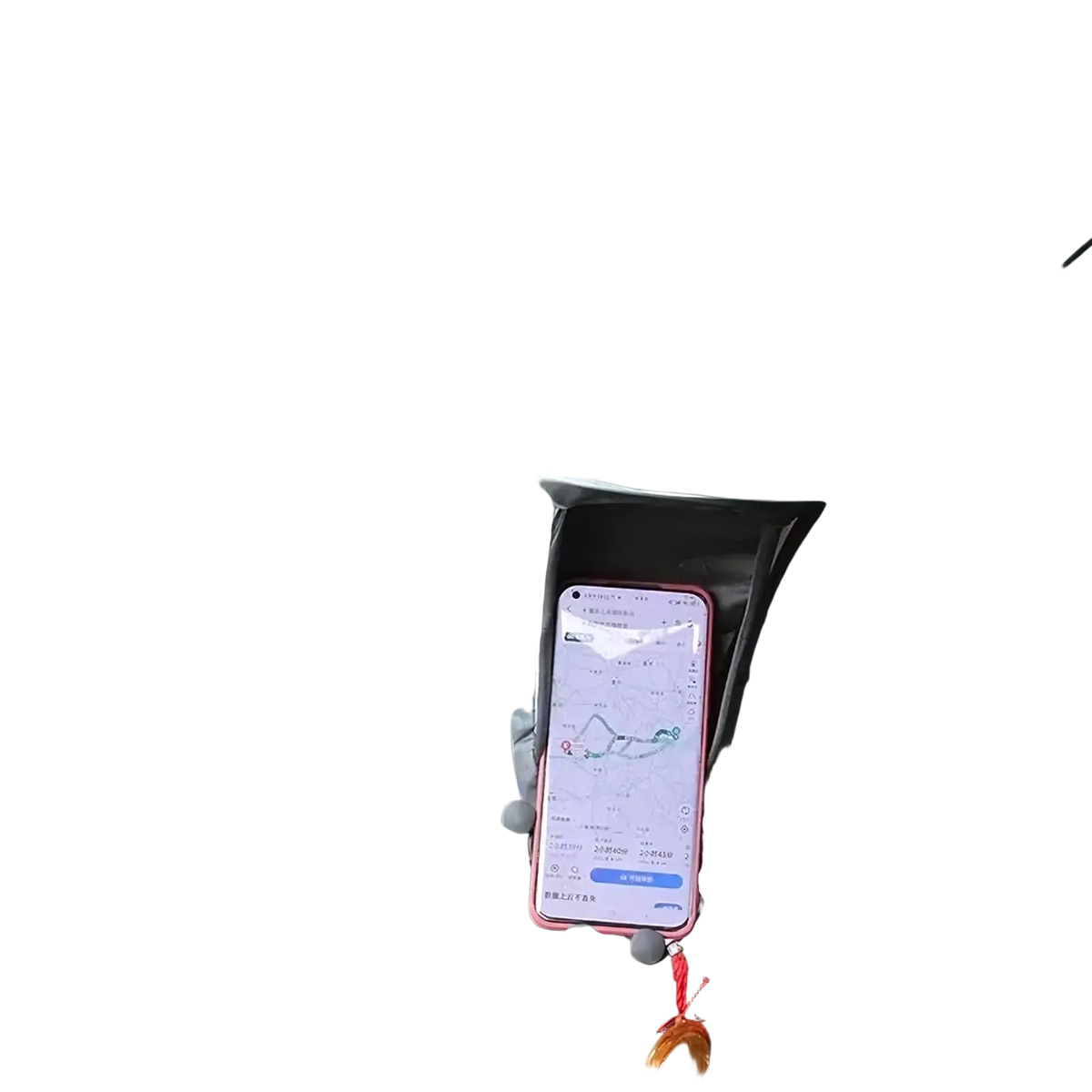 Black waterproof phone holder with gray silicone grips holding pink smartphone for phone sunshade case anti glare pla cover