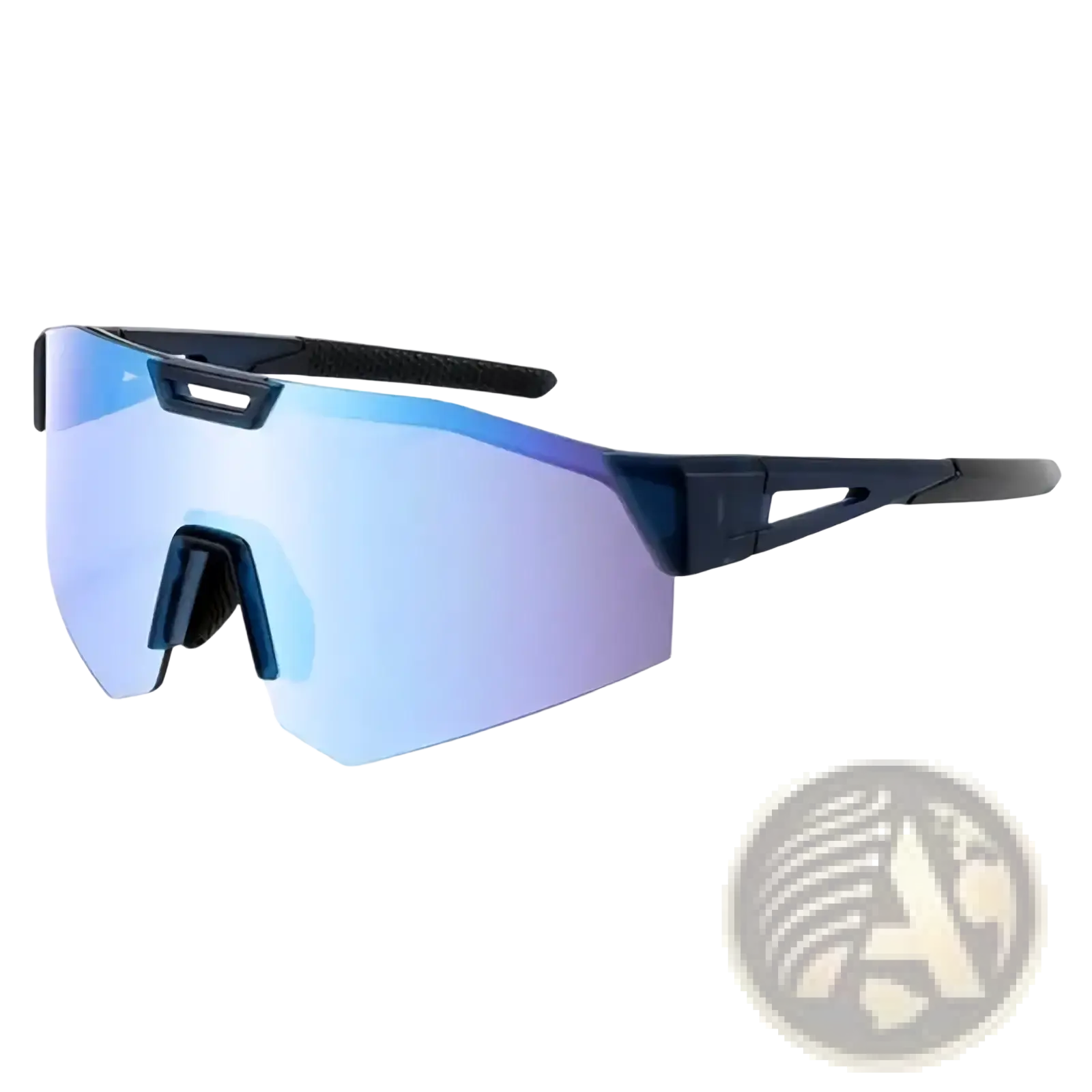 Photochromic cycling sunglasses with blue gradient mirrored lenses and a sleek black frame for outdoor sports
